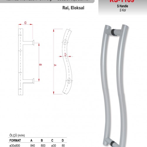 KS-1109 - Alüminyum Çekme Kapı Kolları