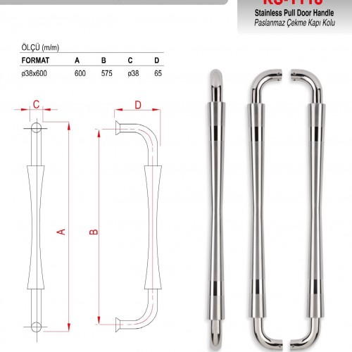 KS-1118 - Paslanmaz Çekme Kapı Kolları